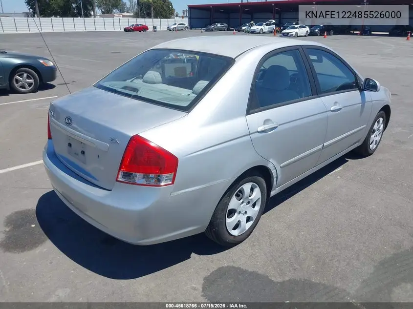 2008 Kia Spectra Ex VIN: KNAFE122485526000 Lot: 45618766