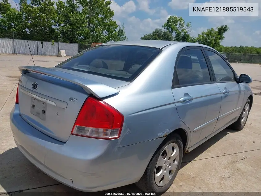 2008 Kia Spectra Ex VIN: KNAFE121885519543 Lot: 45627669
