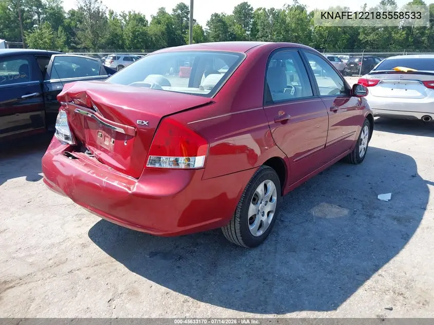 2008 Kia Spectra Ex VIN: KNAFE122185558533 Lot: 45633170