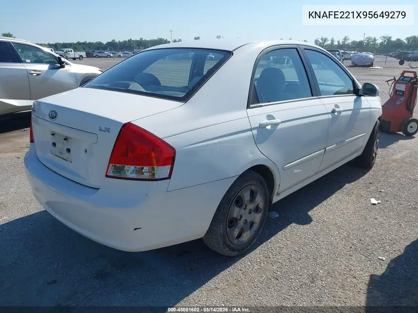 2009 Kia Spectra Lx VIN: KNAFE221X95649279 Lot: 45081602