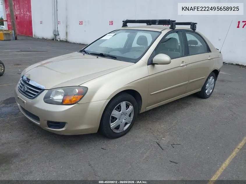 2009 Kia Spectra Ex VIN: KNAFE222495658925 Lot: 45300012