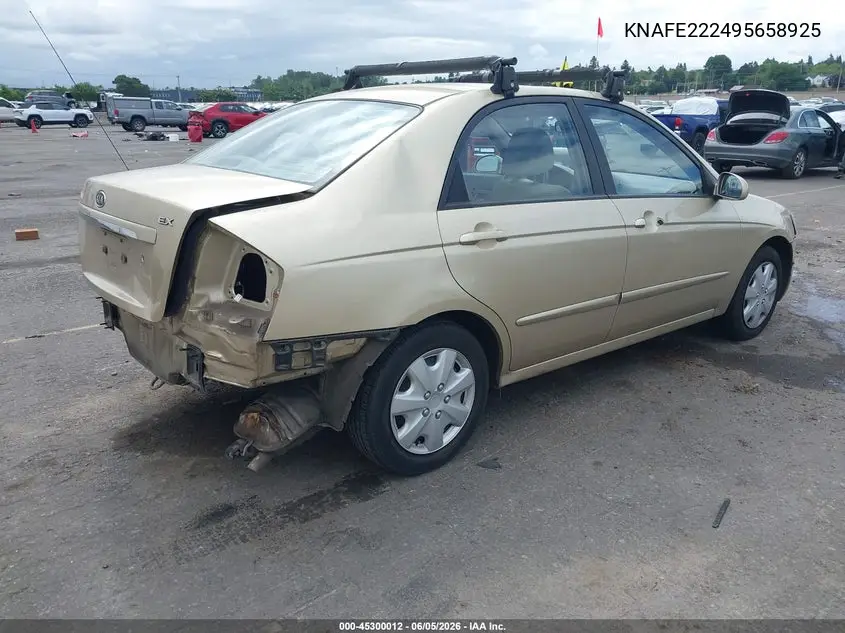 2009 Kia Spectra Ex VIN: KNAFE222495658925 Lot: 45300012