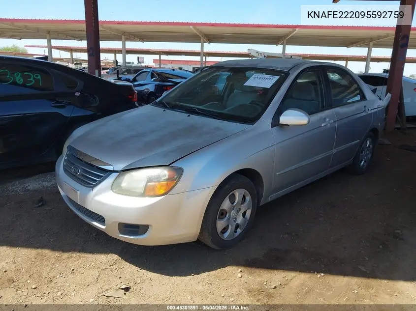 2009 Kia Spectra Ex VIN: KNAFE222095592759 Lot: 45301891