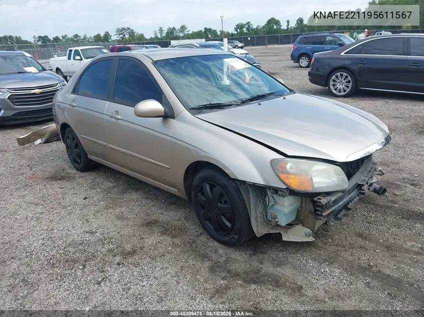 2009 Kia Spectra Ex VIN: KNAFE221195611567 Lot: 45399475