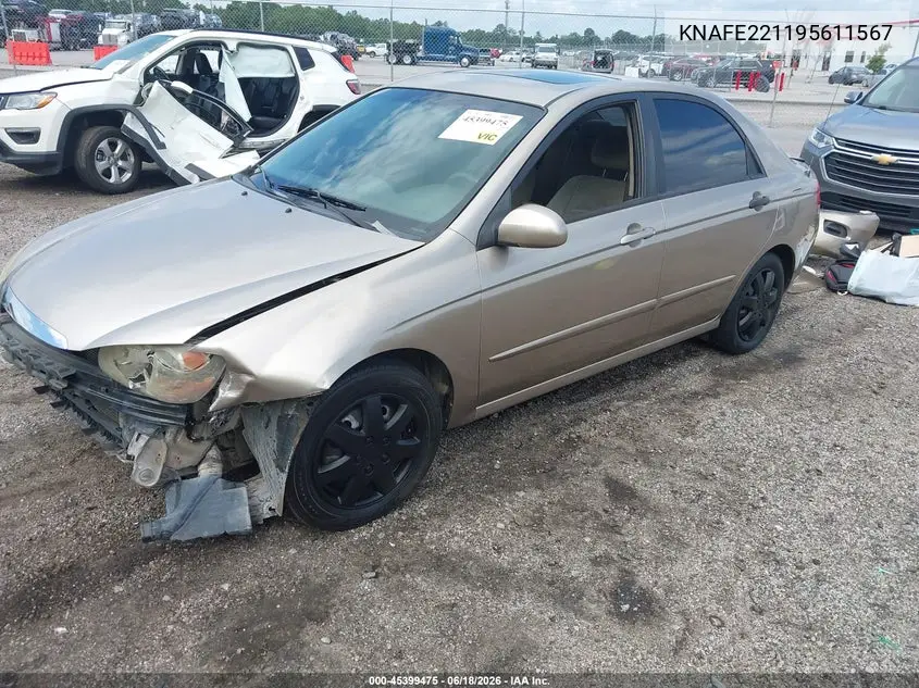 2009 Kia Spectra Ex VIN: KNAFE221195611567 Lot: 45399475