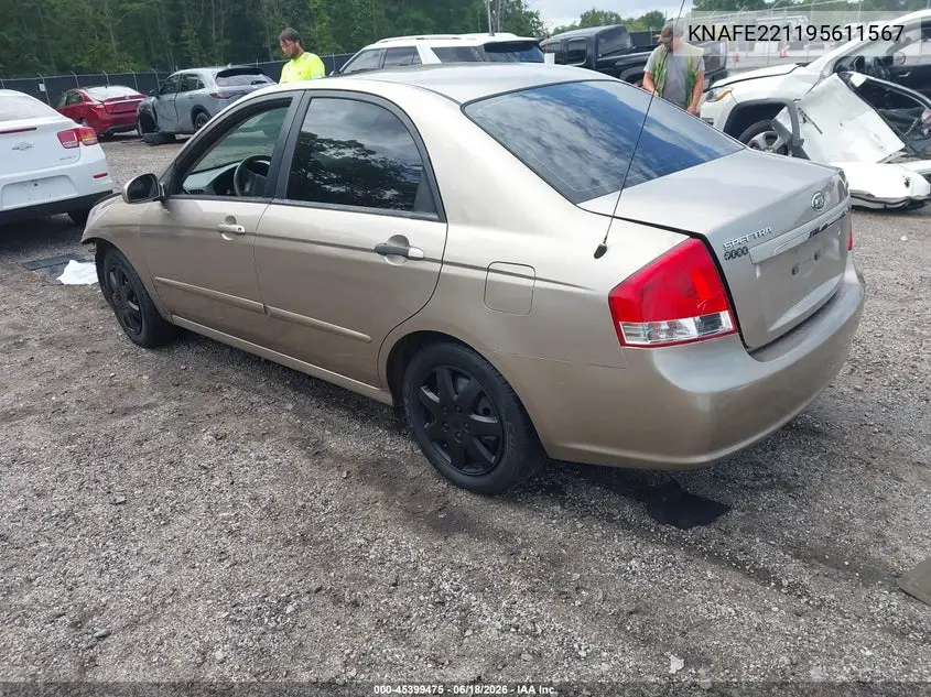 2009 Kia Spectra Ex VIN: KNAFE221195611567 Lot: 45399475