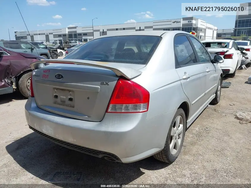 2009 Kia Spectra Sx VIN: KNAFE221795026010 Lot: 45533535