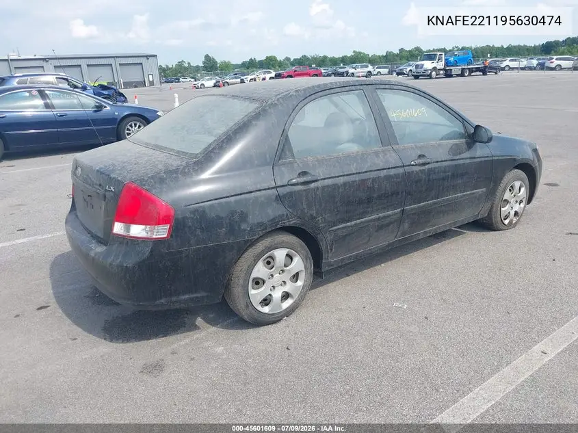 2009 Kia Spectra Lx VIN: KNAFE221195630474 Lot: 45601609