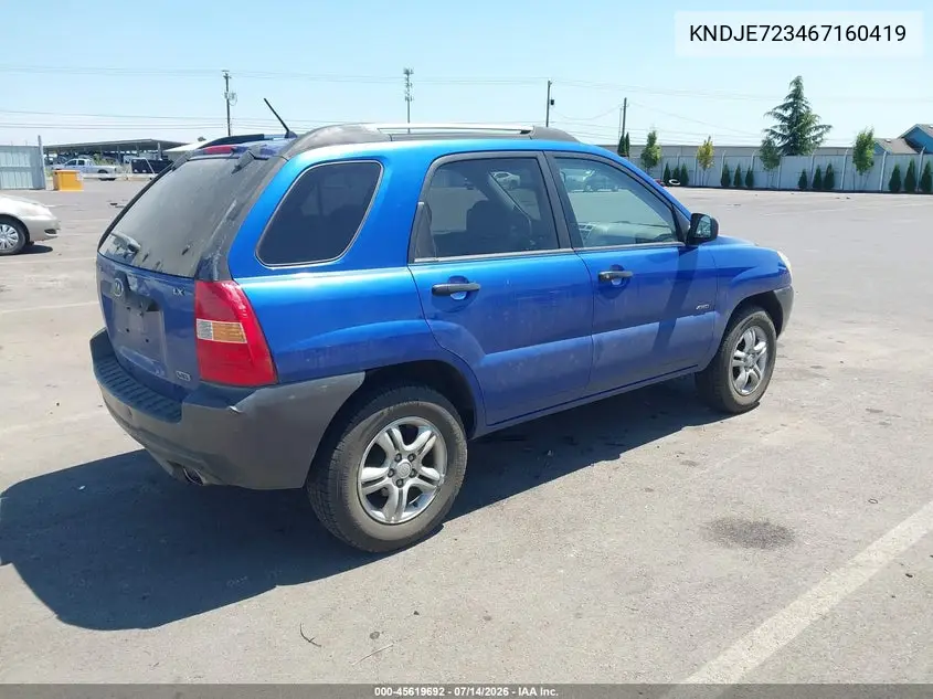 2006 Kia Sportage Ex V6/Lx V6 VIN: KNDJE723467160419 Lot: 45619692