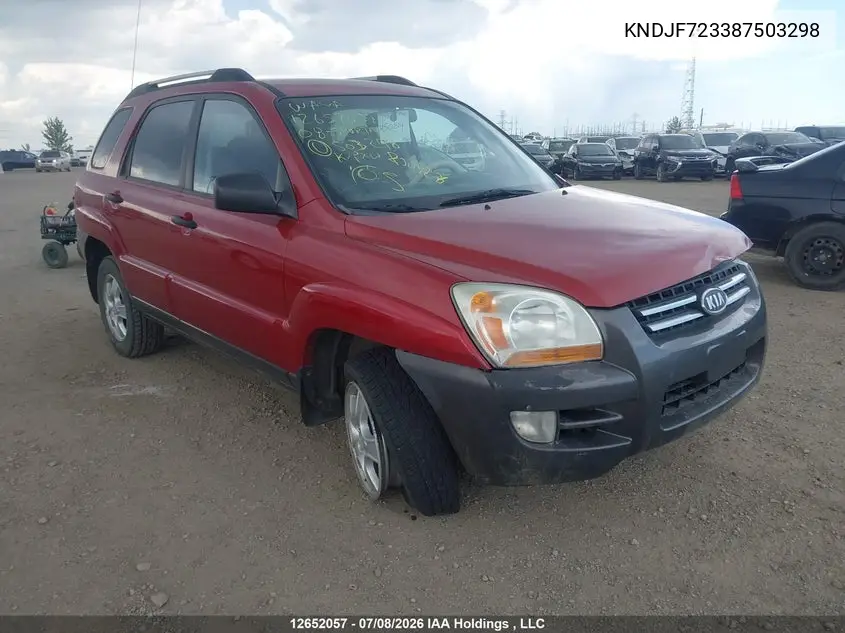 2008 Kia Sportage Lx-V6 VIN: KNDJF723387503298 Lot: 12652057X