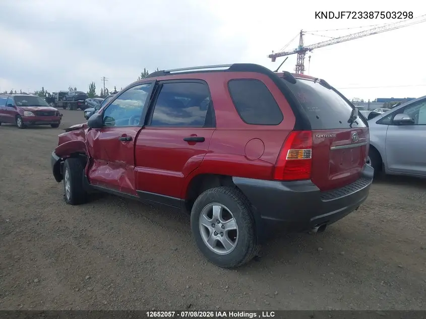 2008 Kia Sportage Lx-V6 VIN: KNDJF723387503298 Lot: 12652057X