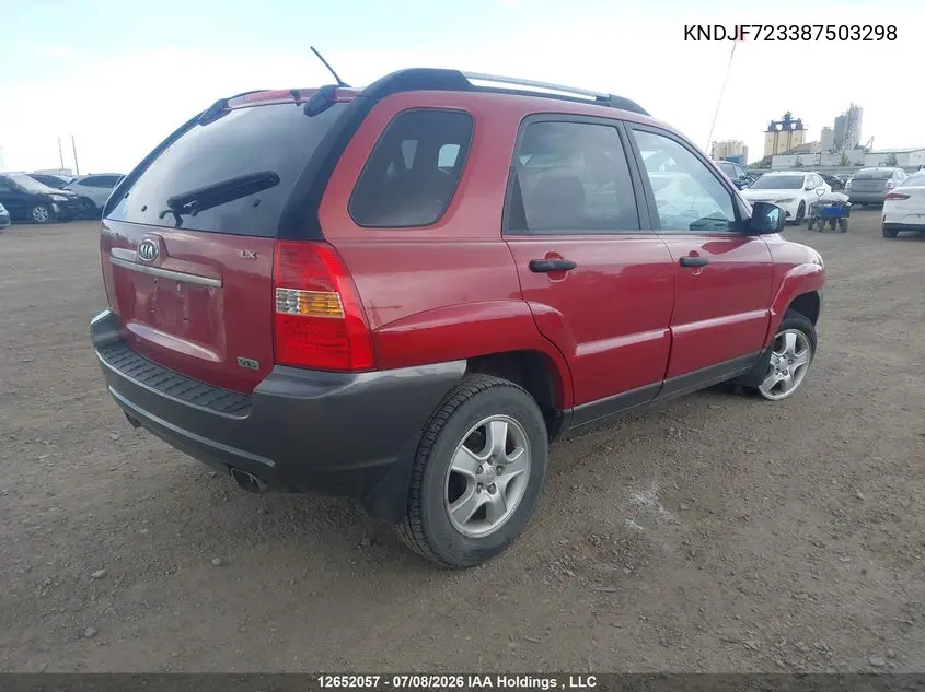 2008 Kia Sportage Lx-V6 VIN: KNDJF723387503298 Lot: 12652057X