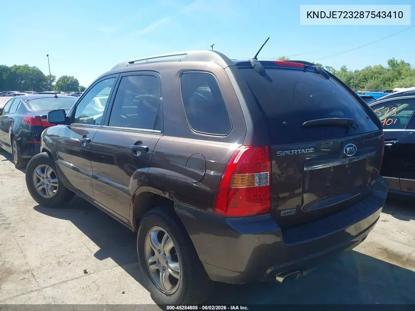 2008 Kia Sportage Lx V6 VIN: KNDJE723287543410 Lot: 45284608