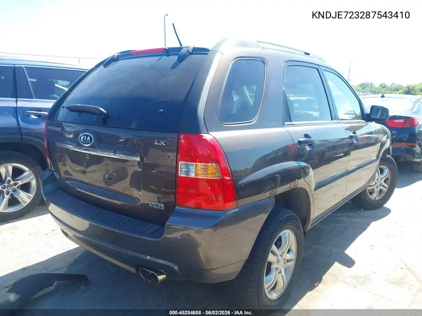 2008 Kia Sportage Lx V6 VIN: KNDJE723287543410 Lot: 45284608