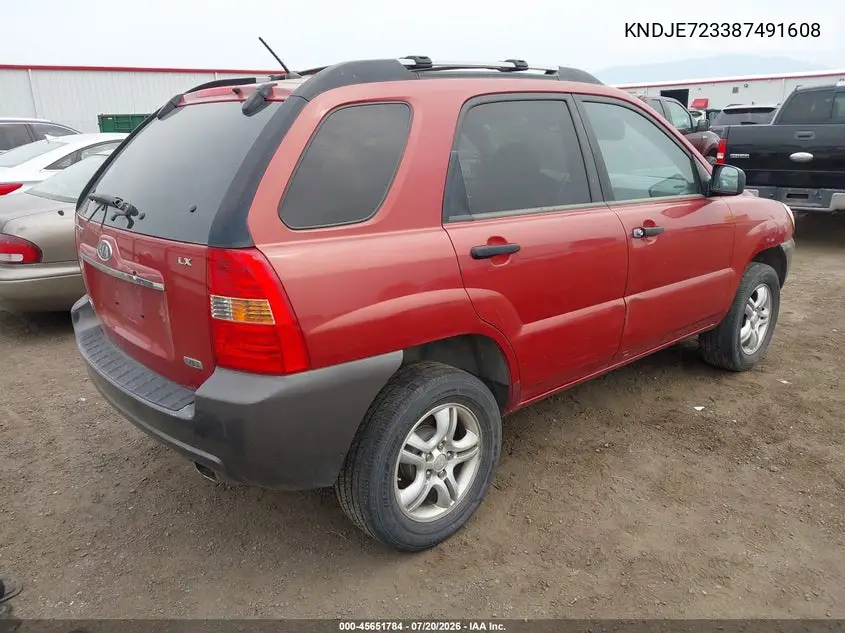 2008 Kia Sportage Lx V6 VIN: KNDJE723387491608 Lot: 45651784