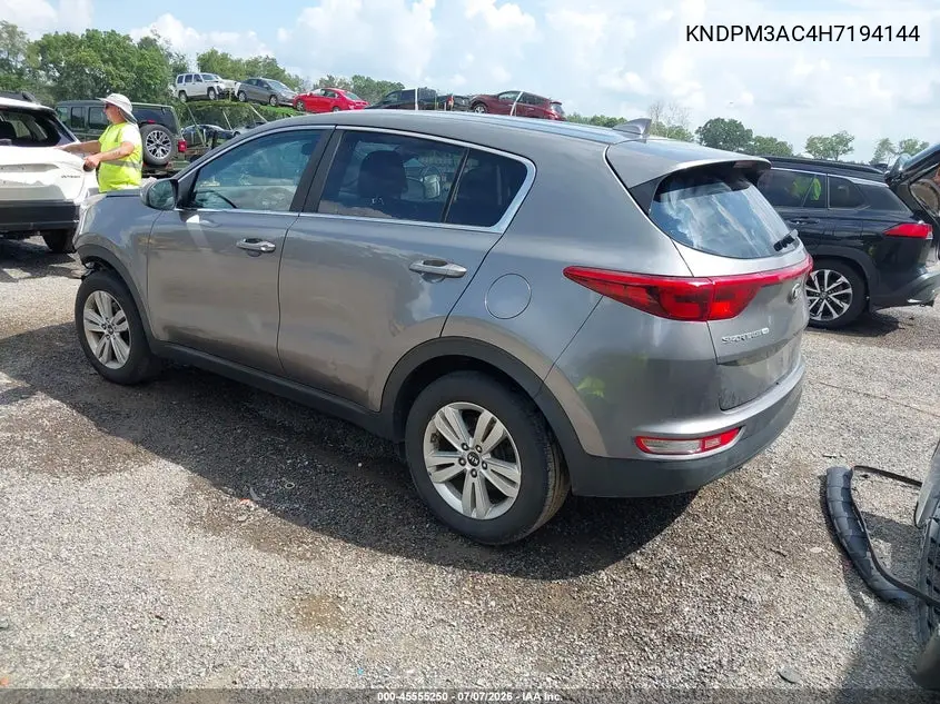 2017 Kia Sportage Lx VIN: KNDPM3AC4H7194144 Lot: 45555250