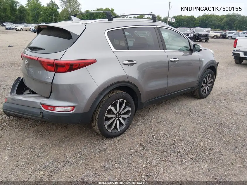 2019 Kia Sportage Ex VIN: KNDPNCAC1K7500155 Lot: 45412749