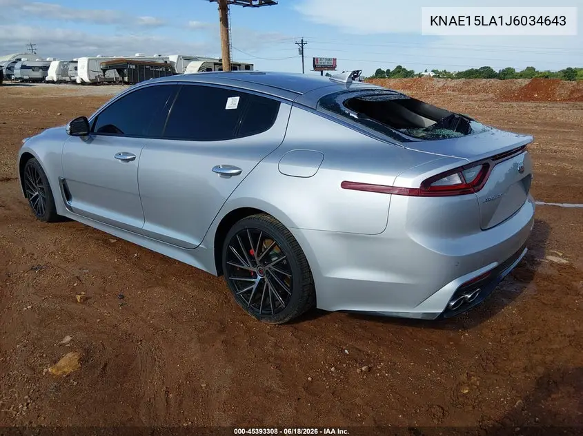 2018 Kia Stinger VIN: KNAE15LA1J6034643 Lot: 45393308
