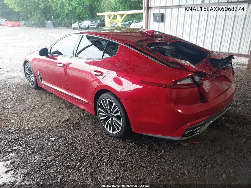 2019 Kia Stinger VIN: KNAE15LAXK6068274 Lot: 45216213