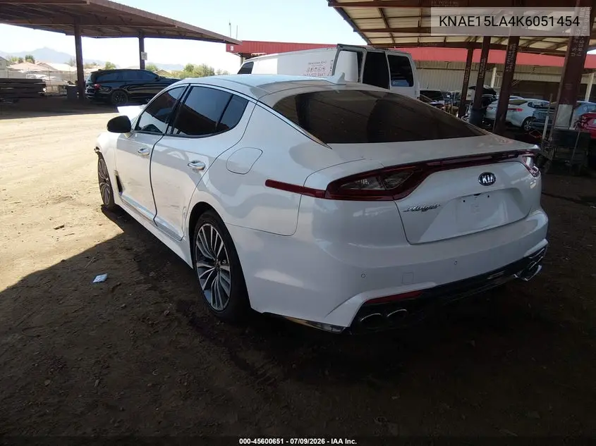 2019 Kia Stinger VIN: KNAE15LA4K6051454 Lot: 45600651