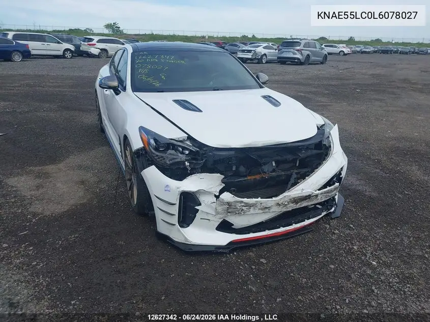 2020 Kia Stinger Gt2 VIN: KNAE55LC0L6078027 Lot: 12627342