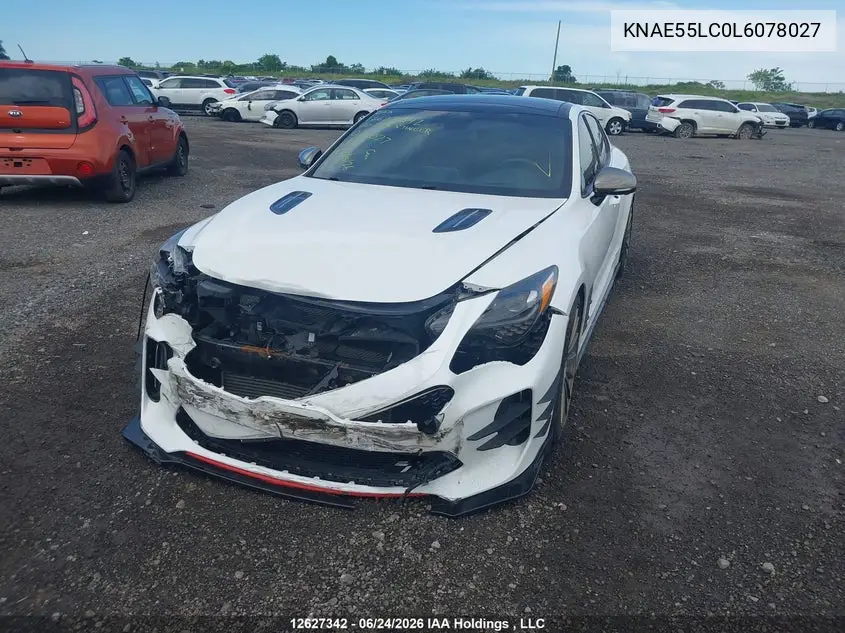 2020 Kia Stinger Gt2 VIN: KNAE55LC0L6078027 Lot: 12627342