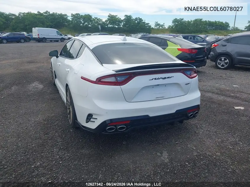 2020 Kia Stinger Gt2 VIN: KNAE55LC0L6078027 Lot: 12627342