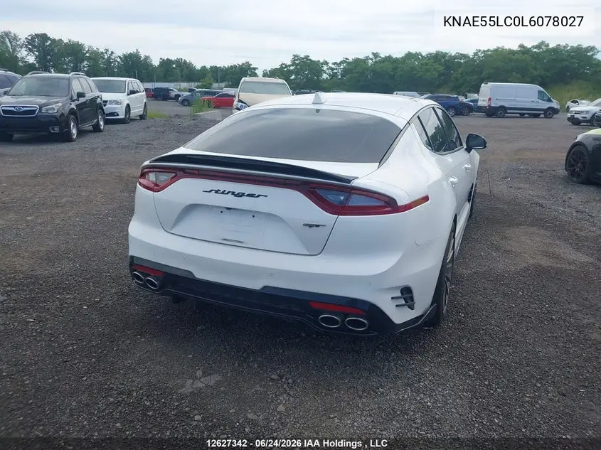 2020 Kia Stinger Gt2 VIN: KNAE55LC0L6078027 Lot: 12627342