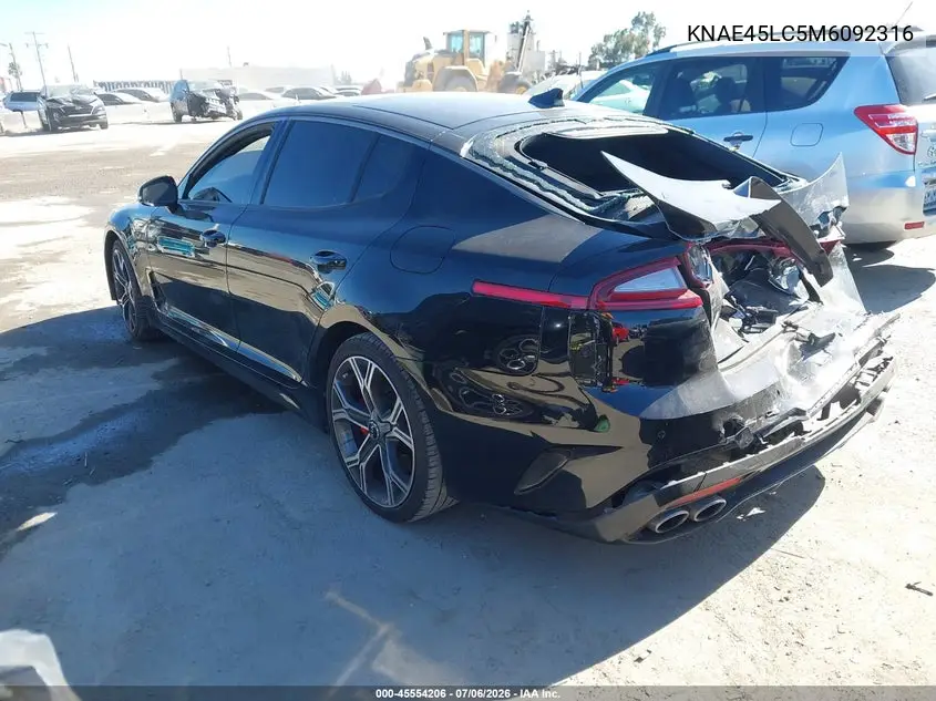 2021 Kia Stinger Gt1 VIN: KNAE45LC5M6092316 Lot: 45554206