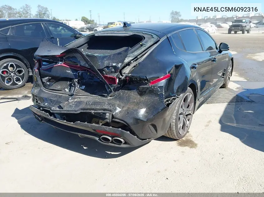 2021 Kia Stinger Gt1 VIN: KNAE45LC5M6092316 Lot: 45554206