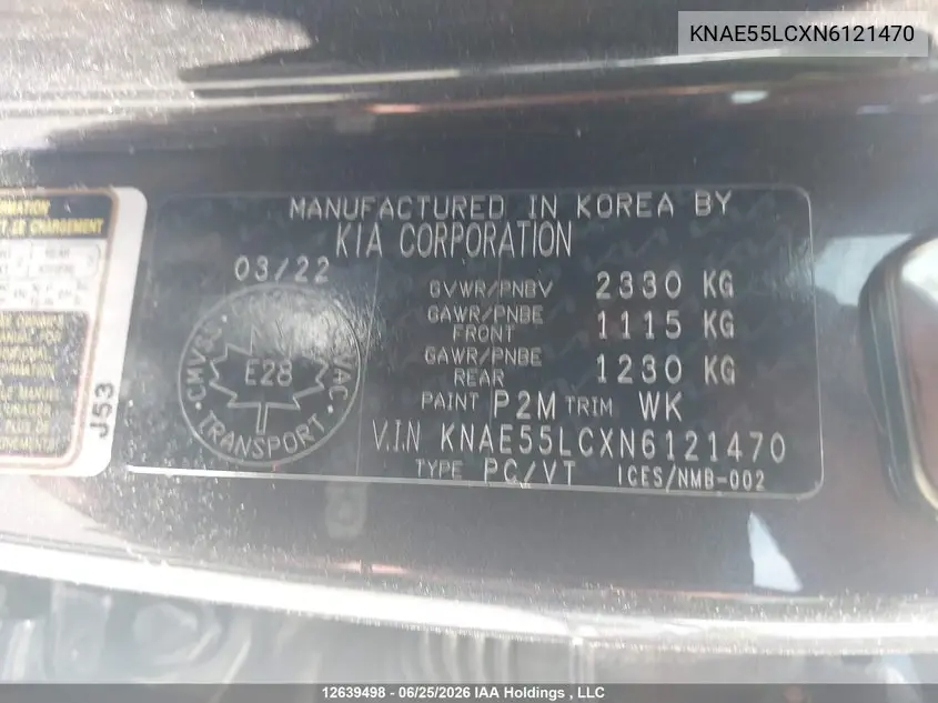2022 Kia Stinger Gt2 VIN: KNAE55LCXN6121470 Lot: 12639498