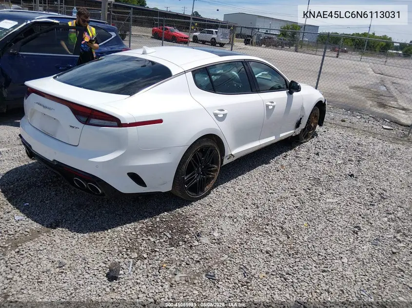2022 Kia Stinger Gt1 VIN: KNAE45LC6N6113031 Lot: 45065989