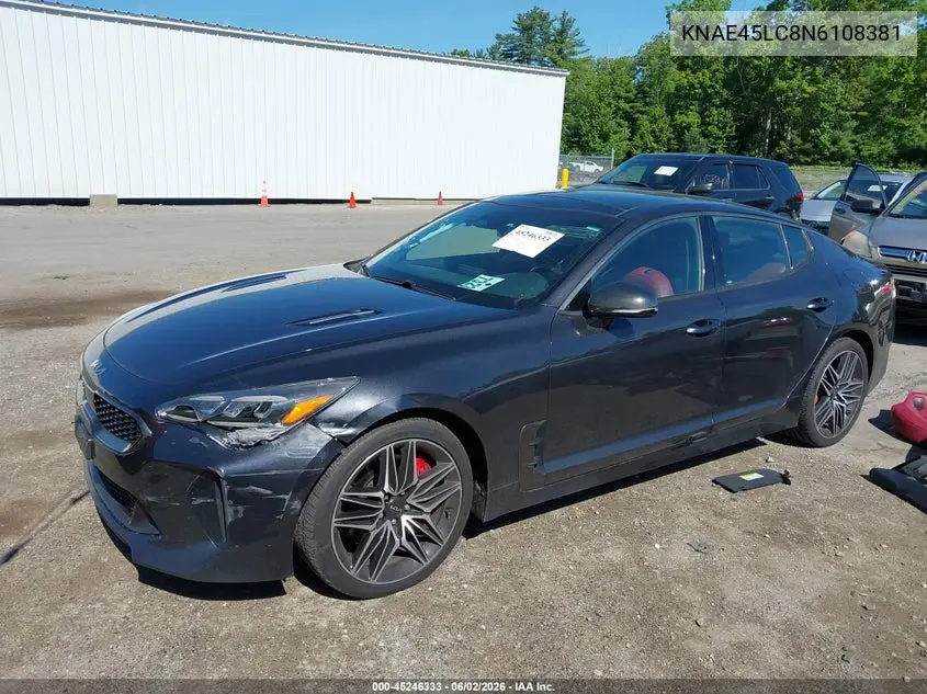 2022 Kia Stinger Gt1 VIN: KNAE45LC8N6108381 Lot: 45246333