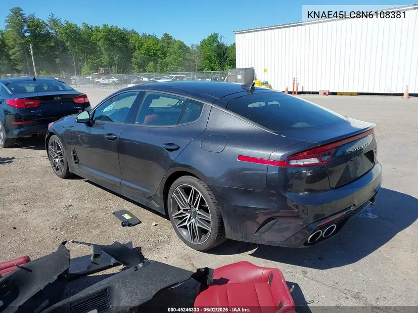 2022 Kia Stinger Gt1 VIN: KNAE45LC8N6108381 Lot: 45246333