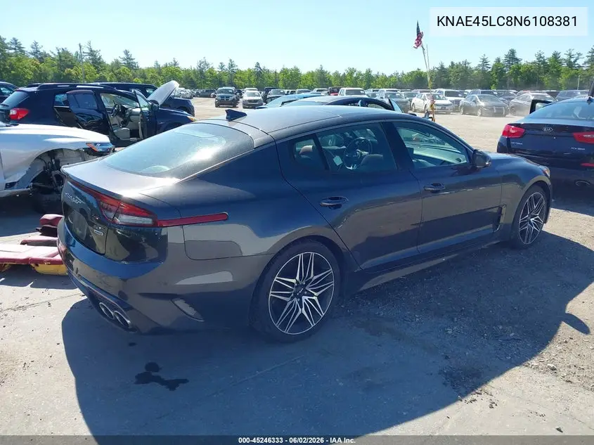 2022 Kia Stinger Gt1 VIN: KNAE45LC8N6108381 Lot: 45246333