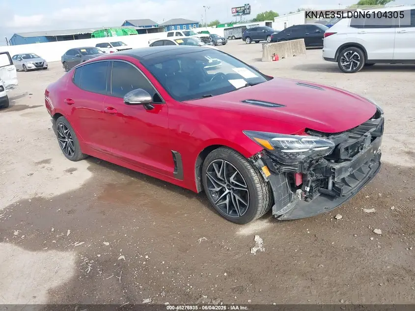 2022 Kia Stinger Gt-Line VIN: KNAE35LD0N6104305 Lot: 45276935