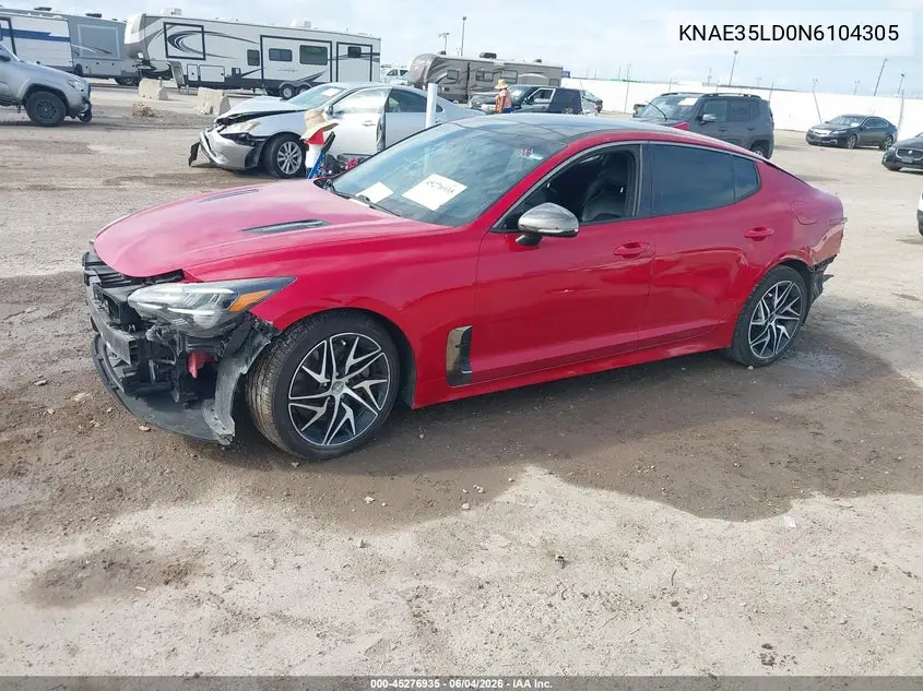 2022 Kia Stinger Gt-Line VIN: KNAE35LD0N6104305 Lot: 45276935