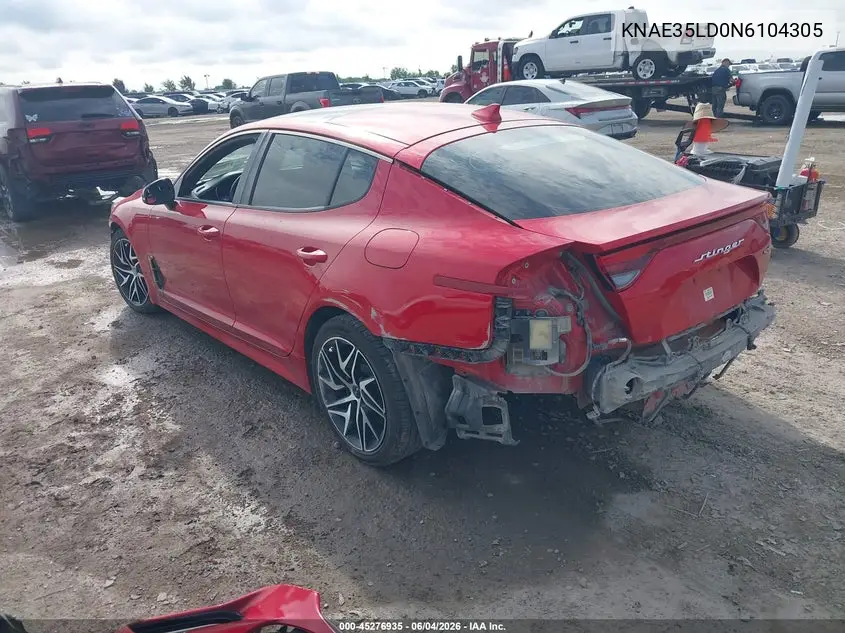 2022 Kia Stinger Gt-Line VIN: KNAE35LD0N6104305 Lot: 45276935