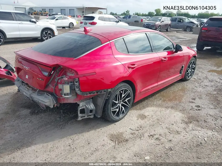 2022 Kia Stinger Gt-Line VIN: KNAE35LD0N6104305 Lot: 45276935
