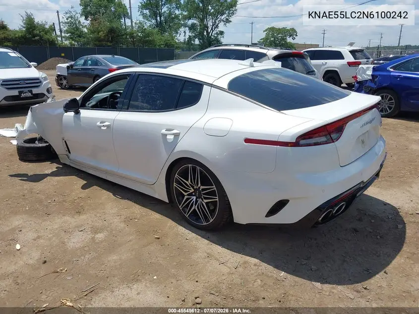 2022 Kia Stinger Gt2 VIN: KNAE55LC2N6100242 Lot: 45545612