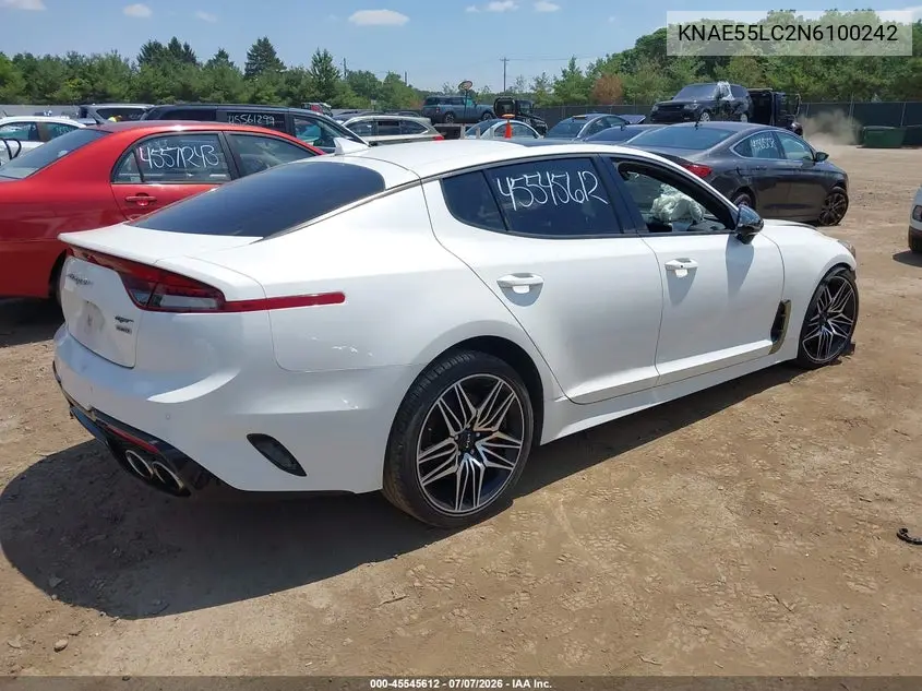 2022 Kia Stinger Gt2 VIN: KNAE55LC2N6100242 Lot: 45545612