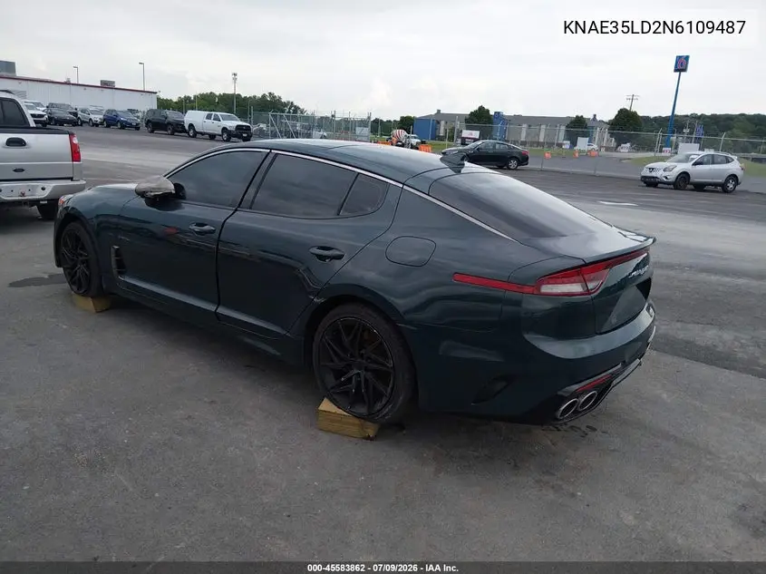 2022 Kia Stinger Gt-Line VIN: KNAE35LD2N6109487 Lot: 45583862