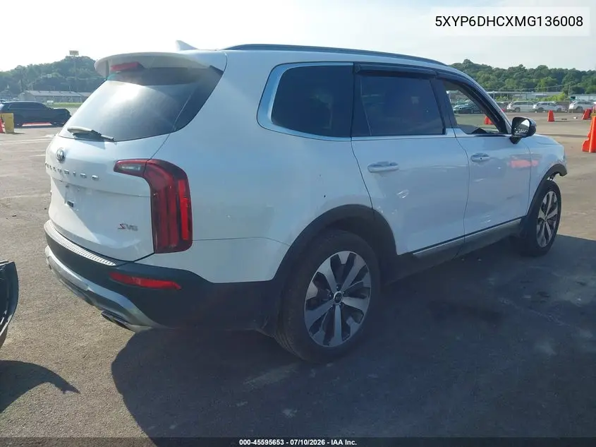 2021 Kia Telluride S VIN: 5XYP6DHCXMG136008 Lot: 45595653