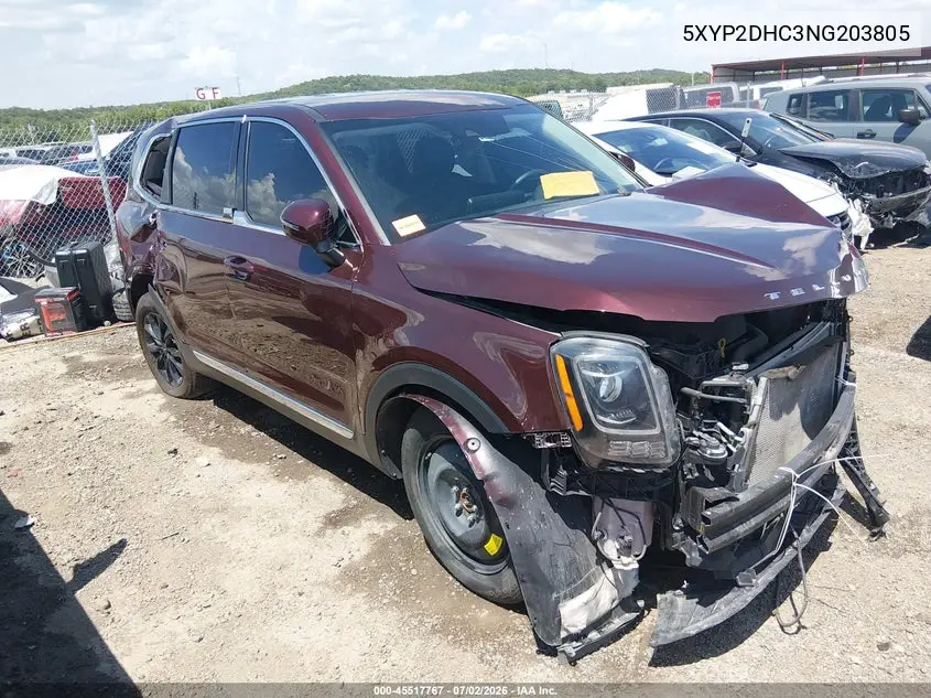 2022 Kia Telluride Lx VIN: 5XYP2DHC3NG203805 Lot: 45517767