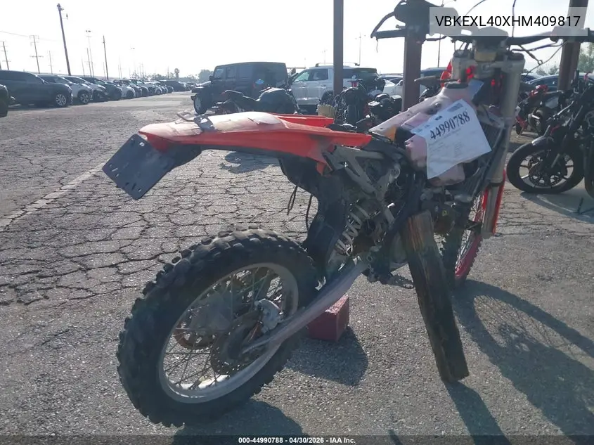 2017 Ktm 500 Exc-F VIN: VBKEXL40XHM409817 Lot: 44990788