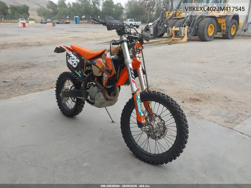 2018 Ktm 500 Exc-F VIN: VBKEXL402JM417545 Lot: 45039364