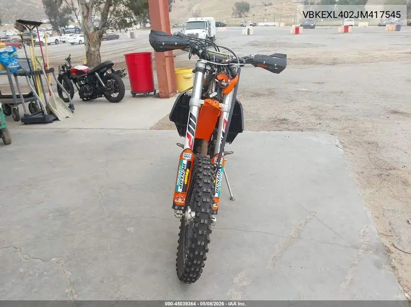2018 Ktm 500 Exc-F VIN: VBKEXL402JM417545 Lot: 45039364