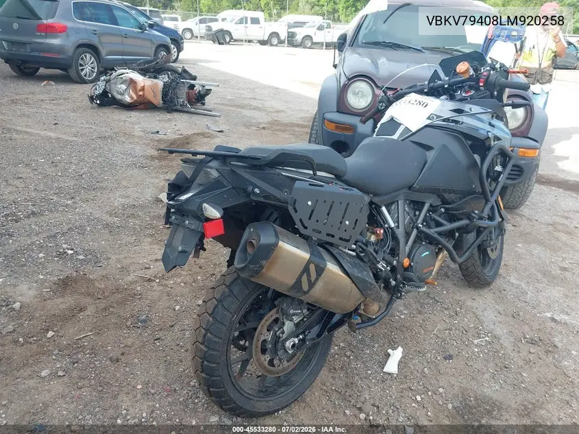 2020 Ktm 1290 Super Adventure S VIN: VBKV79408LM920258 Lot: 45533280