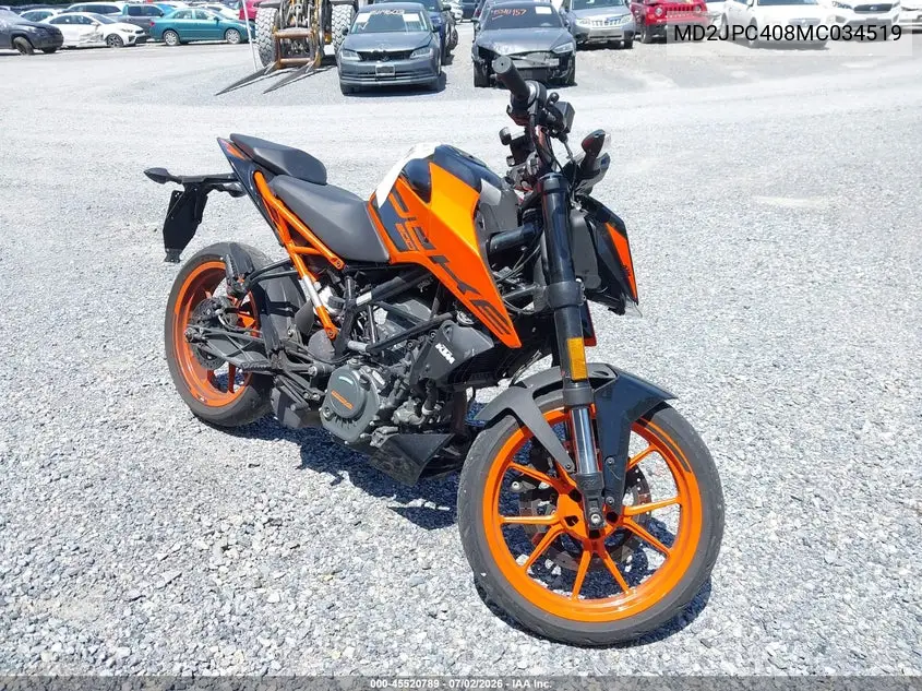 2021 Ktm 200 Duke VIN: MD2JPC408MC034519 Lot: 45520789