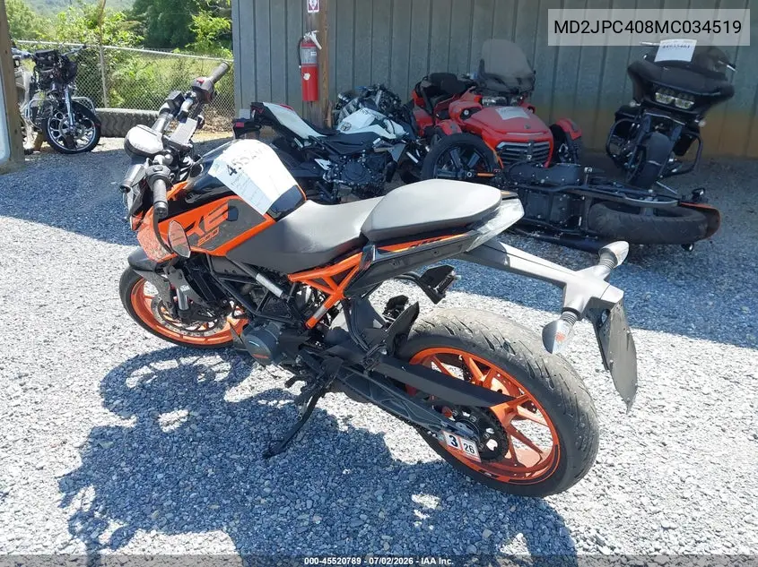 2021 Ktm 200 Duke VIN: MD2JPC408MC034519 Lot: 45520789